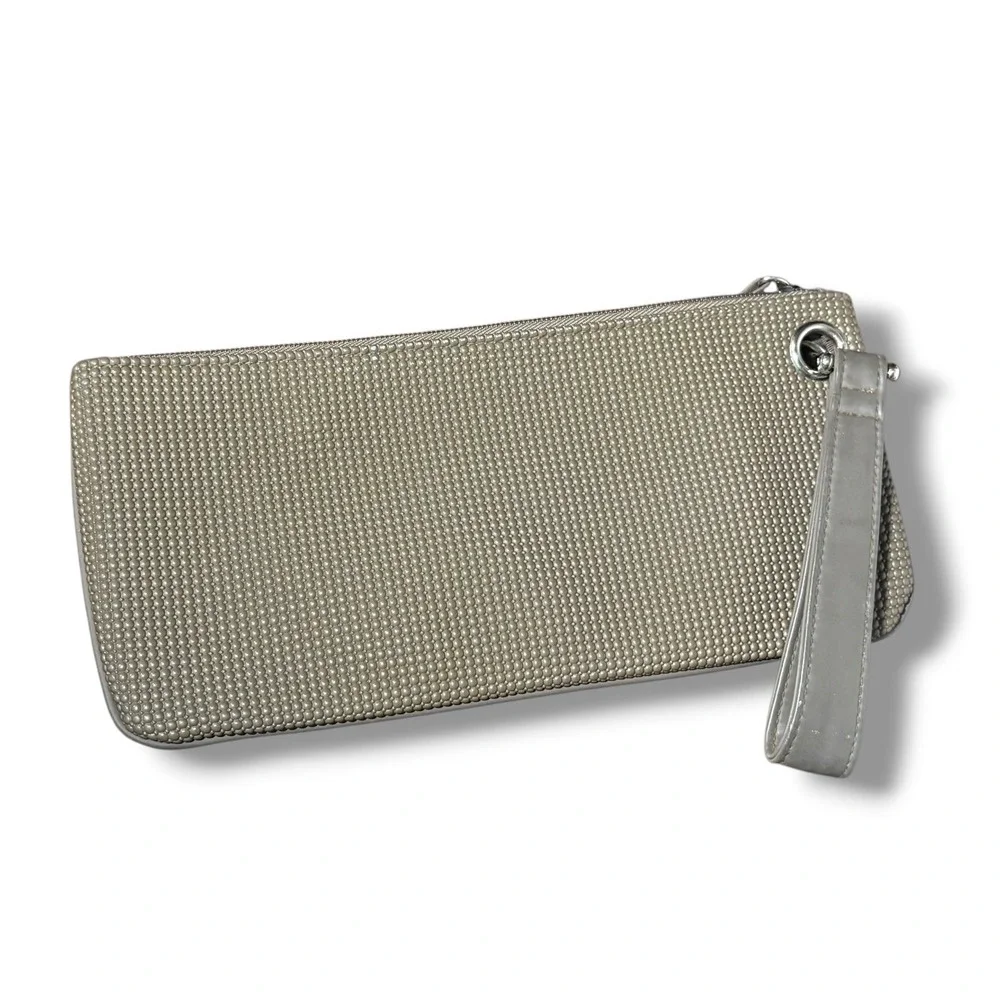 Urban Expressions Taupe Textured Dotted Wristlet Clutch Bag Large Wallet Grey